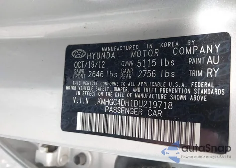 2013 Hyundai Genesis 5.0 R-Spec из США, поврежденный, VIN KMHGC4DH1DU219718